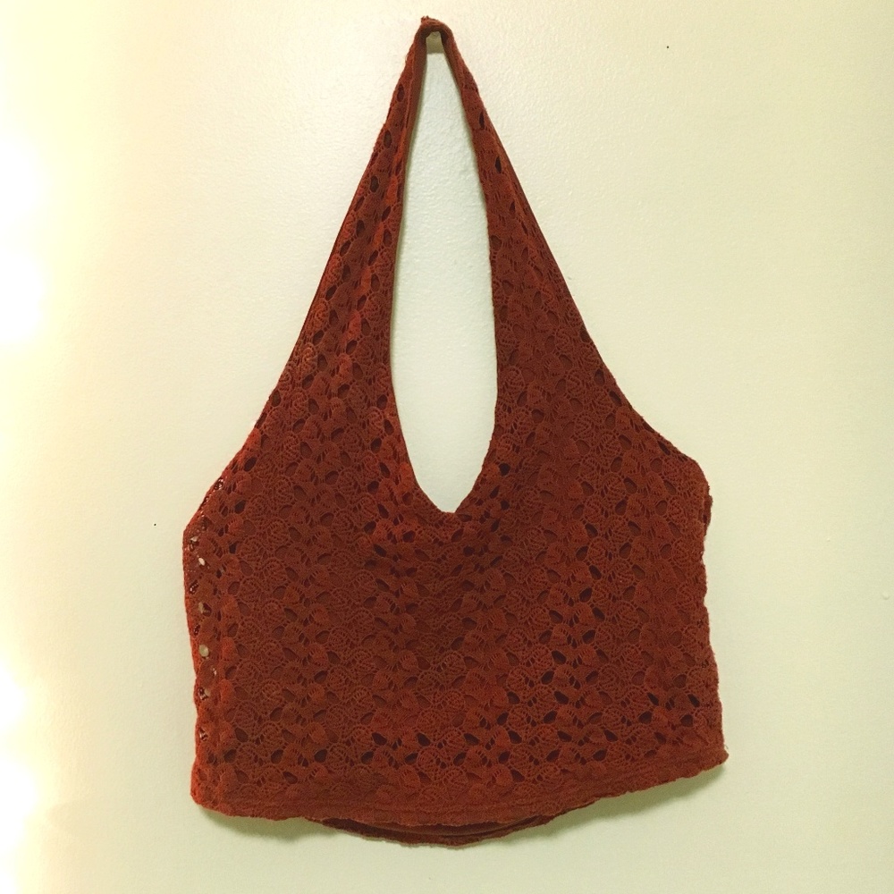 Dark Red/Maroon Lace Double Layer Halter Crop Top